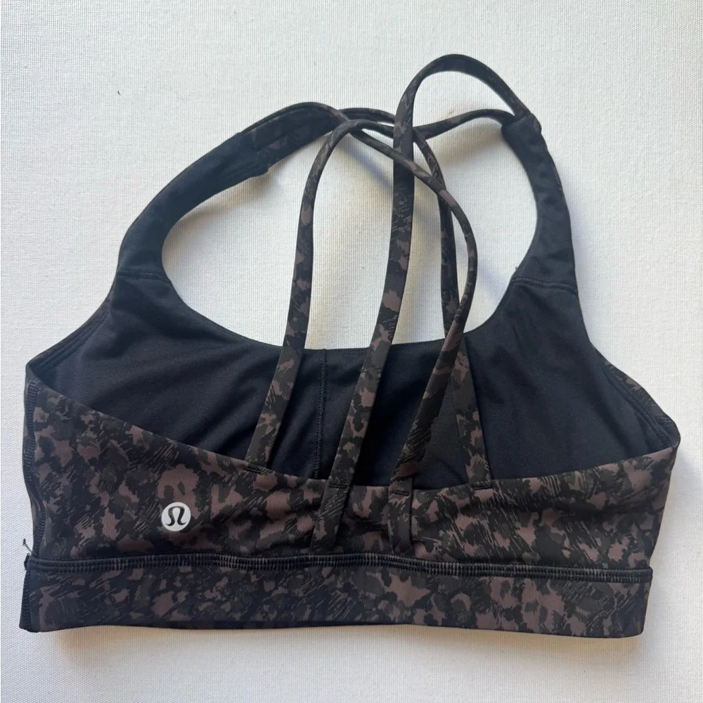 Lululemon Energy Longline Strappy Bra Black Camo Size 6 - Picture 2 of 4